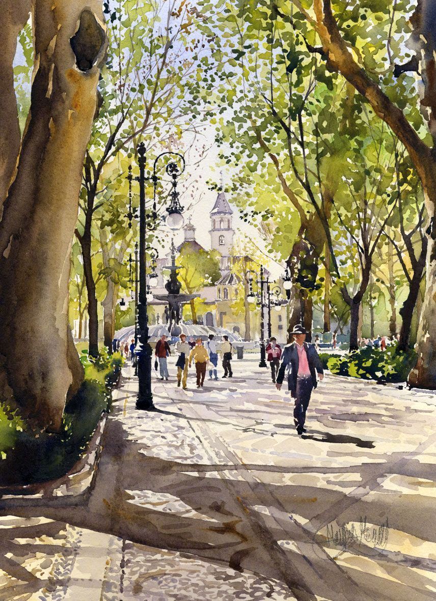 玛格丽特·玛丽 margaret merry 水彩风景大海帆船城市街道乡村庭院