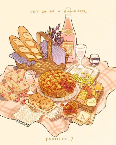 [治愈系美食插画
画师：Nao
ins：eggbuttertoast ​