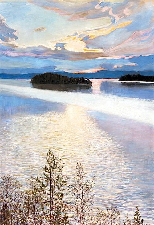 玻璃水面与寂静的云。作者：Akseli Gallen-Kallel（1865-1931） ​