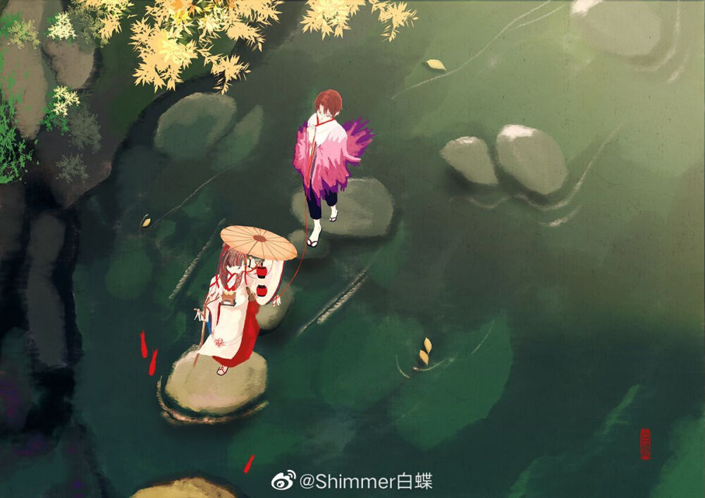 阴阳师
鬼童丸&缘结神
画师微博:Shimmer白蝶