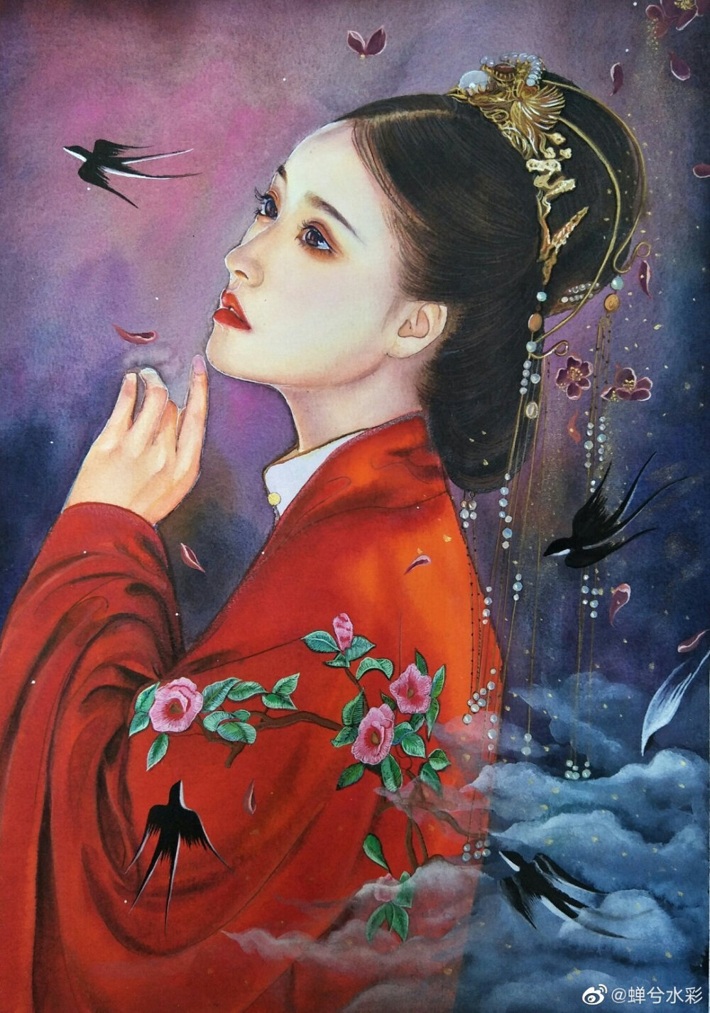 古风水彩插画人物,作者:蝉兮水彩 ,来自微博 ,侵删