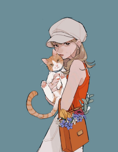 少女与猫 插画 By_tamimoon