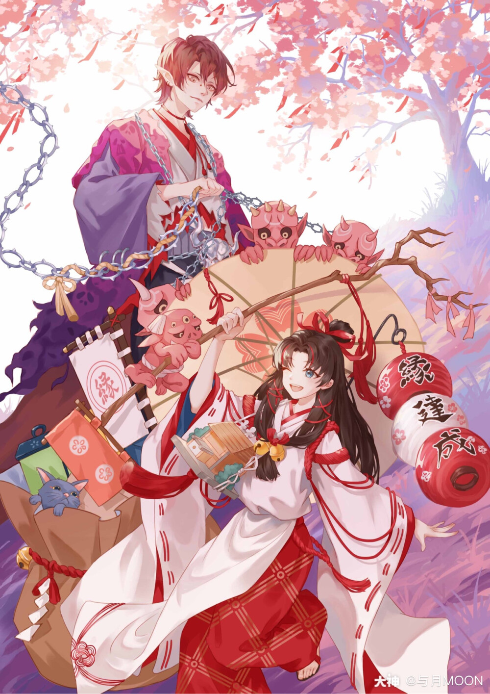 阴阳师#画师见水印，童缘，阿离，清姬，博雅神乐，双龙