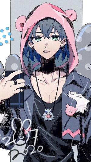 自拍主题，鬼灭之刃同人插画，