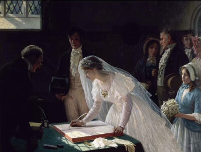 Signing the Register（婚礼签字）
by Edmund Blair Leighton, 1920 //油画