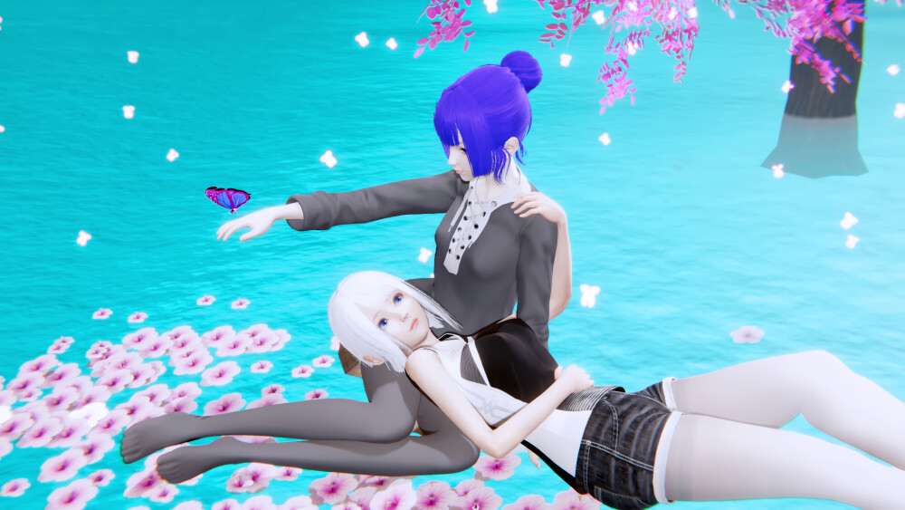 AI少女，白发，蓝眸，百合，性感，3D