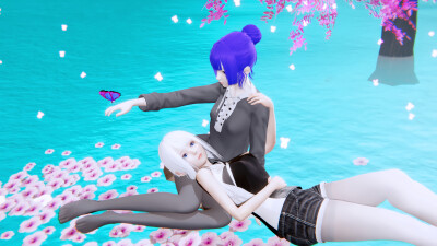 AI少女，白发，蓝眸，百合，性感，3D