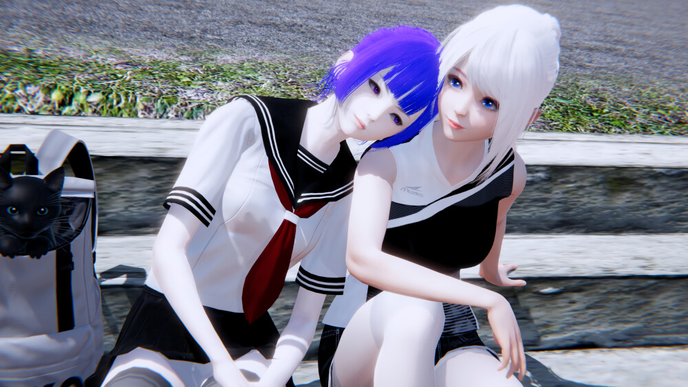 AI少女，白发，蓝眸，蓝发，百合，性感，3D