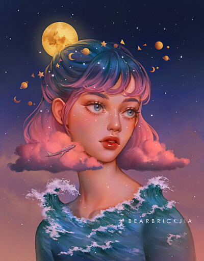 插画分享｜云做的少女 你身上有星辰和大海
插画师｜Karmen Loh#灵感的诞生# ​​​