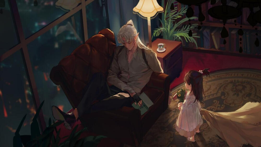 #犬夜叉# 杀殿与玲的同人图，这种长久的陪伴简直太温馨了！【画师：Mmmik_】