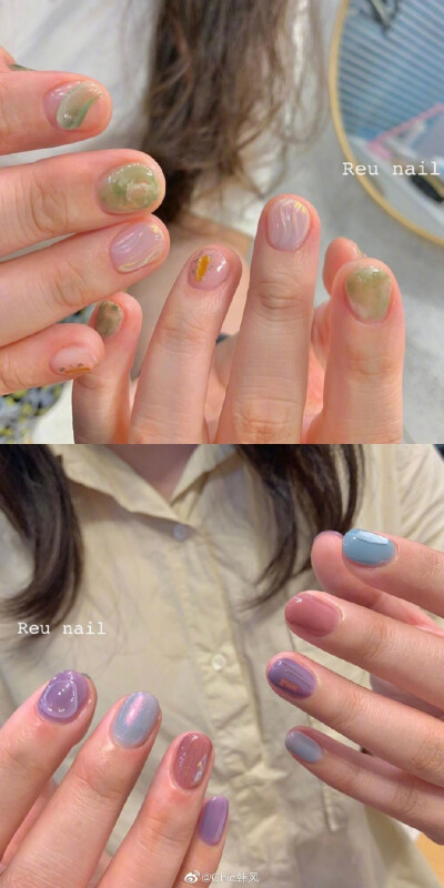 Beauty｜最近在韩国流行的果冻感美甲
晶莹剔透的特别感及四季适用的柔和色彩
指尖与众不同的小心思[憧憬]马住尝试一下！
