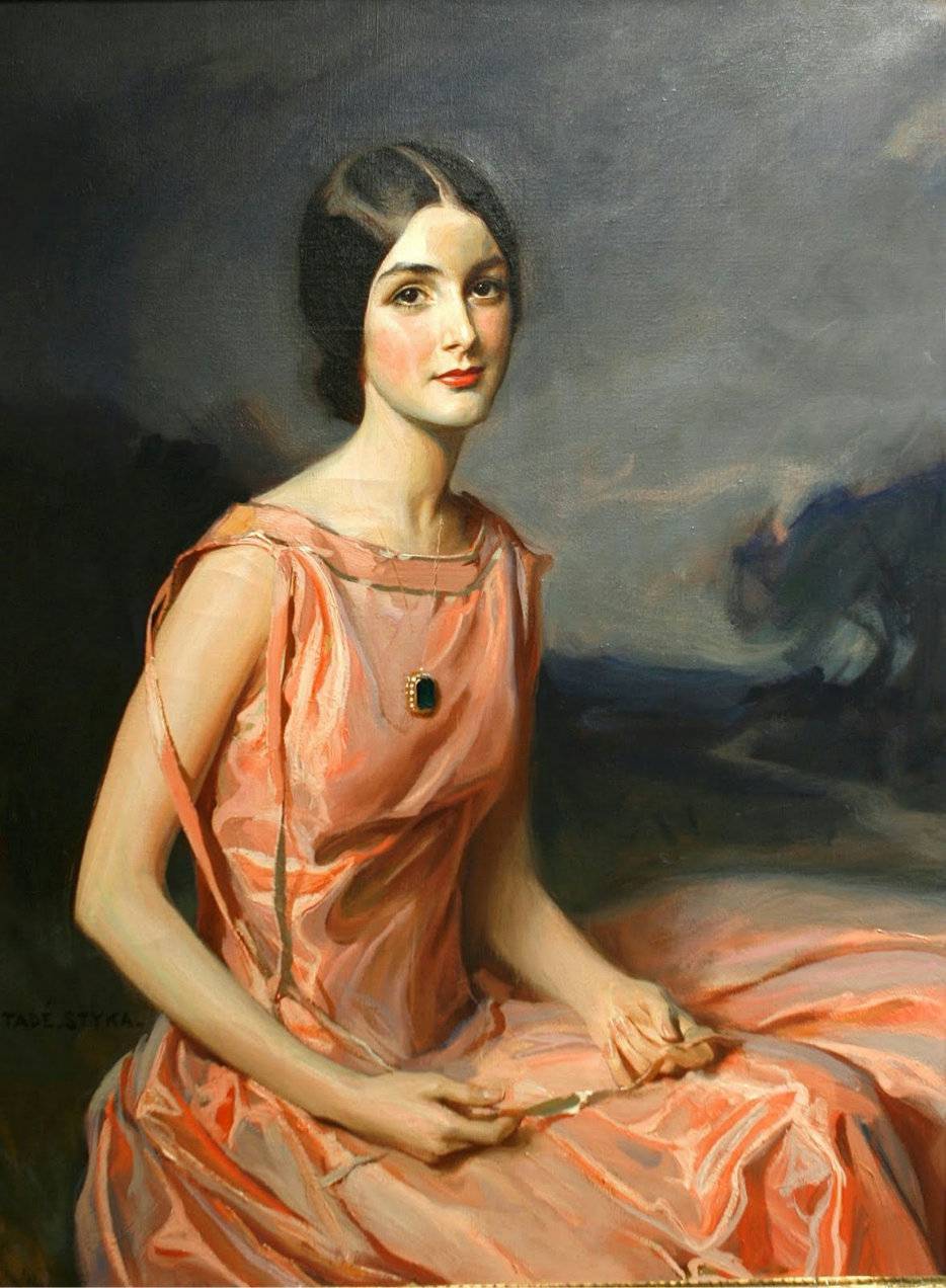 A Portrait of a Young Lady in Pink by Tadeusz Tadé Styka (Polish-born French, 1889–1954)