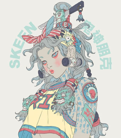 好爱这配色/鬼神朋克插画艺术作品
Ins：zeenchin 