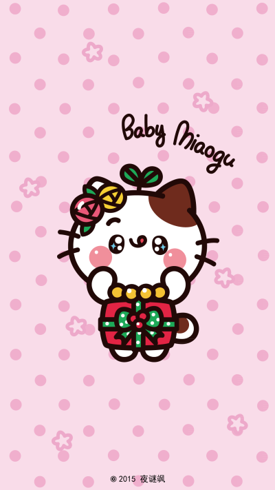 花园夜原创手绘【喵咕酱】BABY MIAOGU 高清手机壁纸。圣诞节/Q版/喵星人/可爱/少女/清新/童趣/卡通/素材/简笔画/ 授权{SINA微博@夜谜飒}