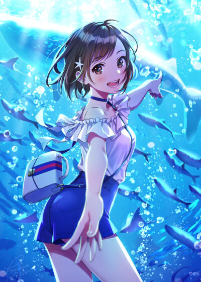 水族館デート（作品ID：78250936）
p站画师：森倉円（ID：177784）