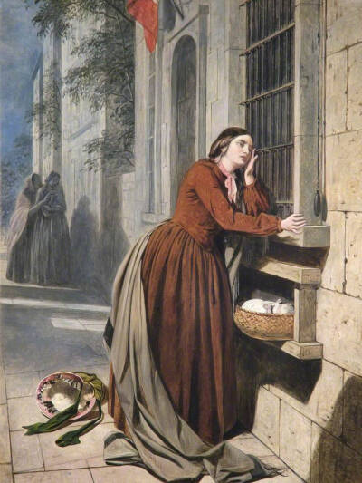 A Mother Depositing her Child at the Foundling Hospital in Paris, c. 1855 by Henry Nelson O’Neil (English, 1817–1880) ​​​