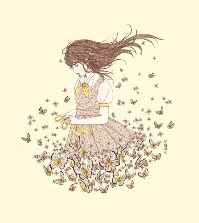 少女 花 清新小插画 By miru02