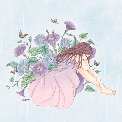 少女 花 清新小插画 By miru02
