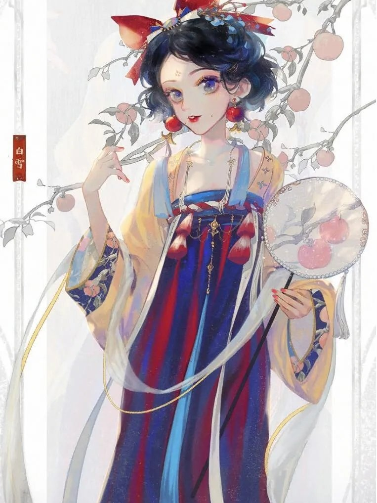 转变为中国风，穿着中国服装的一组迪士尼公主。（画师：keikoku） ​