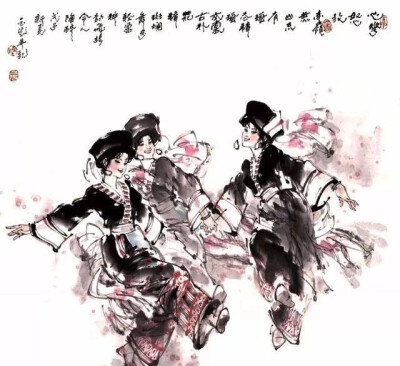 
传情的舞步、撩人的眉目。军旅画家陈玉先（1944－）先生，将中国画的线描艺术与水墨艺术在作品中融合得天衣无缝，可谓笔情墨韵浑然天成。