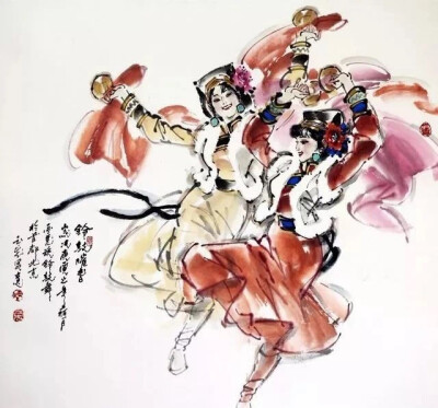 
传情的舞步、撩人的眉目。军旅画家陈玉先（1944－）先生，将中国画的线描艺术与水墨艺术在作品中融合得天衣无缝，可谓笔情墨韵浑然天成。