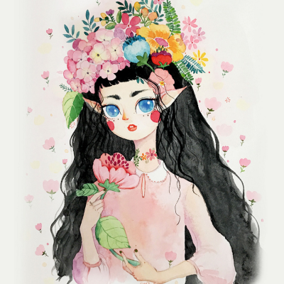 鲜花少女，带着香味的水彩
插画师@鱼花酱- 。 