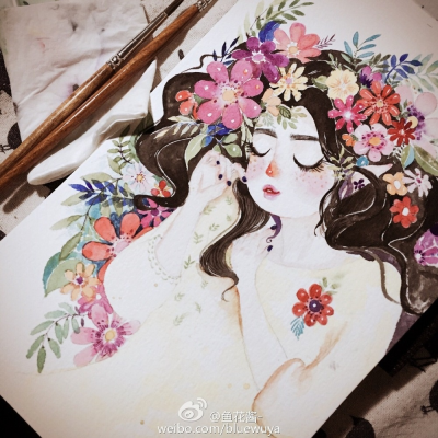 鲜花少女，带着香味的水彩
插画师@鱼花酱- 。 