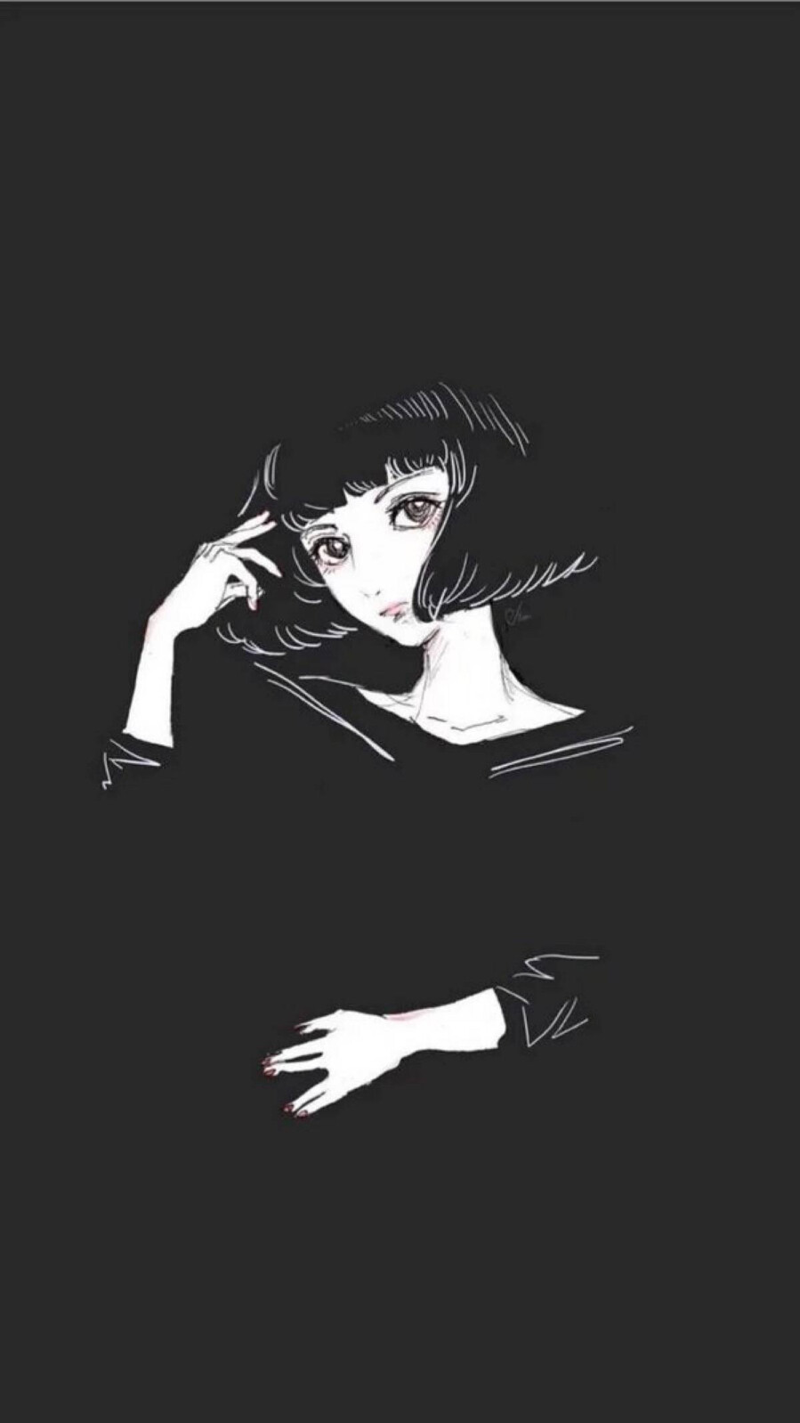 背景图 头像 壁纸 女头 插画 黑色 黑白