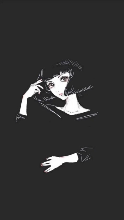 背景图 头像 壁纸 女头 插画 黑色 黑白