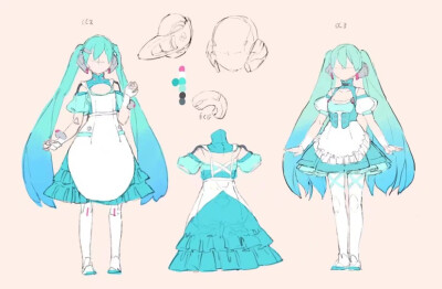 【初音未来】
初音小礼服设计图参考~~miku厨速来！！(つ^~^)/