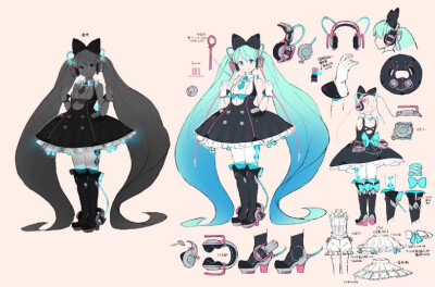 【初音未来】
初音小礼服设计图参考~~miku厨速来！！(つ^~^)/