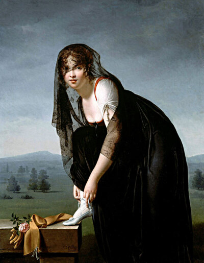 villers, marie denise (1774-1821) - 1802 woman in black tying her slipper (louvre) 