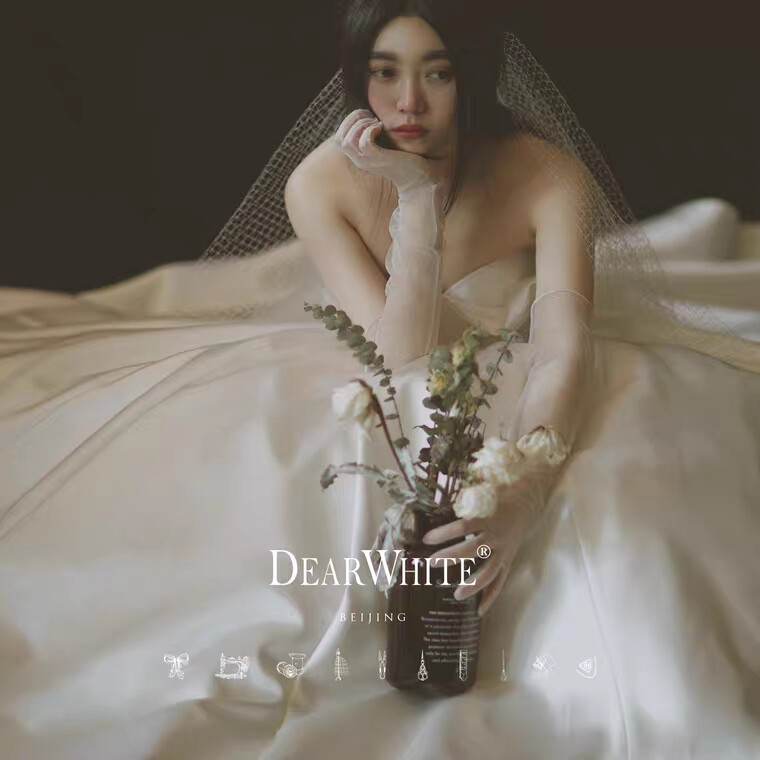 亲爱的白正品《云端》DearWhite 复古森系婚纱短款女新娘头饰头纱