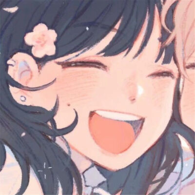 【动漫情头】个性 短发少女 开心 眯眼 咧嘴笑 头上插花