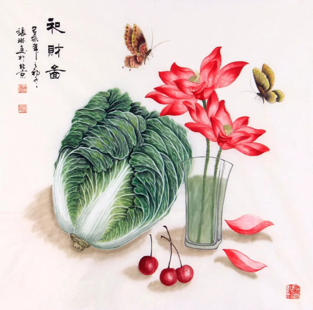 张琳 四尺斗方 花鸟画
果蔬飘香十里外！当代实力派画家张琳老师国画作品，68×68，够用心够努力的画家才能画出如此精美的画作。