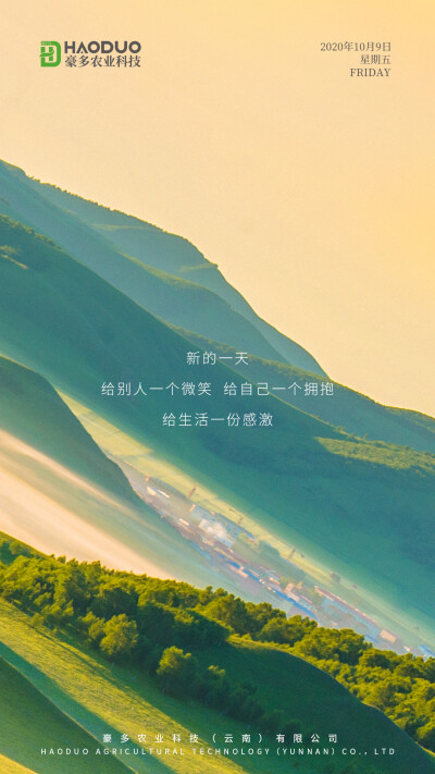 新的一天，
给别人一个微笑，
给自己一个拥抱，
给生活一份感激。
豪多农业，美味与健康共存！
