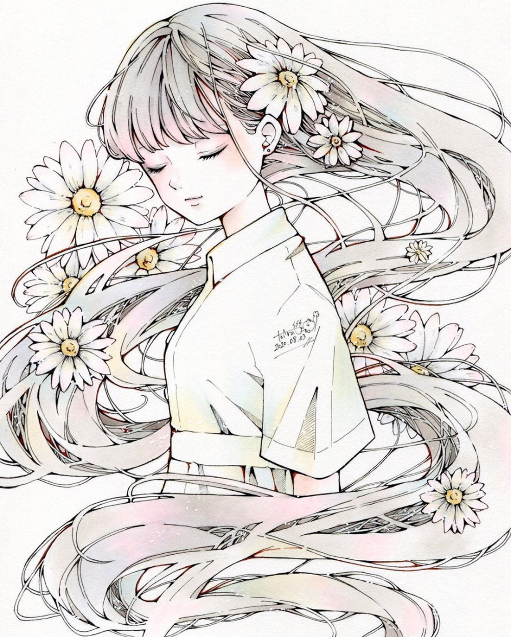 花朵、少女和纤细飞扬的发丝
插画师とあるお茶
ins：toaru_ocha