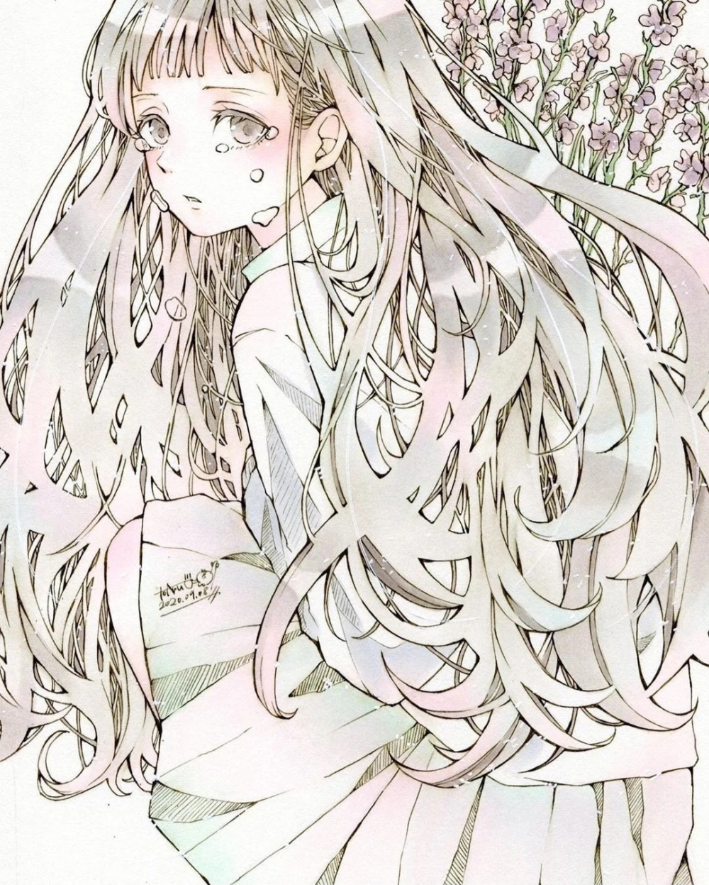 花朵、少女和纤细飞扬的发丝
插画师とあるお茶
ins：toaru_ocha