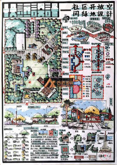 西塔考研 景观快题学员作品 景观考研快题作品 景观考研 西建大景观考研