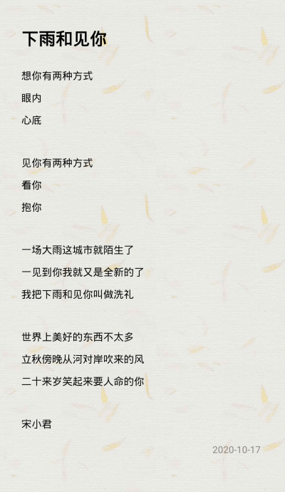 诗歌/文字
“我把下雨和见你叫做洗礼”