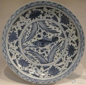 元—青花鱼藻纹盘 ​​​