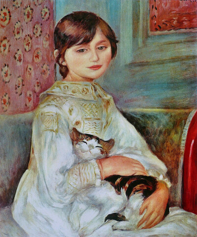 抱着猫的小女孩，1887年（法国画家皮埃尔·奥古斯特·雷诺阿作品） ​ ​​​