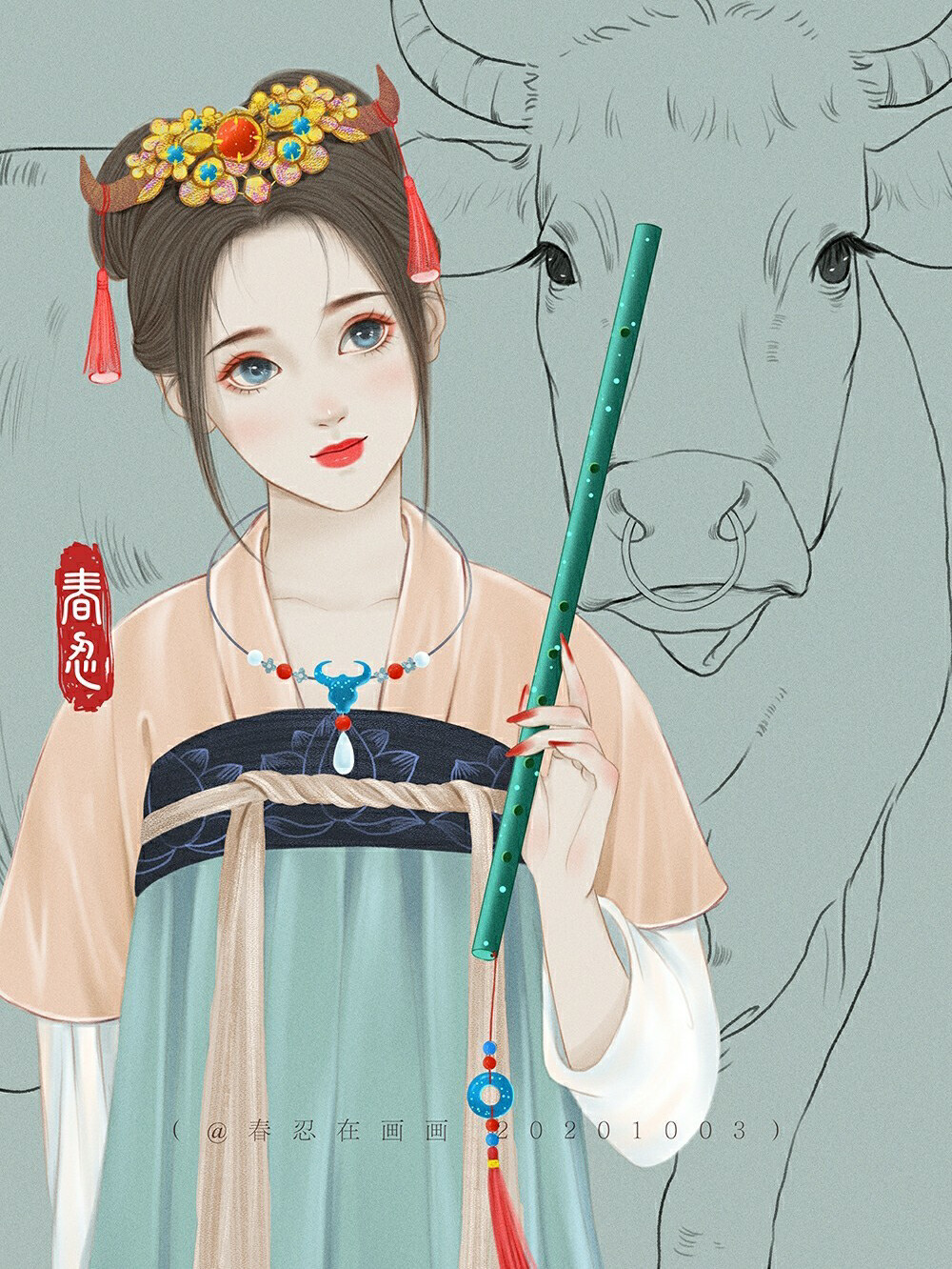 十二生肖古风古色插画来了
画师：春忍在画画