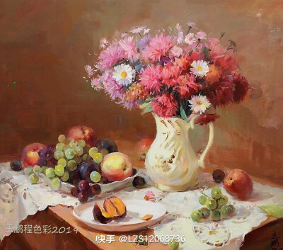 美术老师的油画花卉