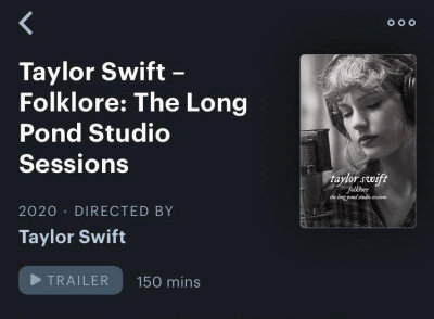 根据Disney+页面显示，【folklore: the long pond studio sessions】音乐纪录片时长超过150分钟，导演是Taylor Swift本人！✧٩(ˊωˋ*)و✧