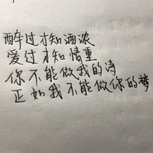“醉过才知酒浓 爱过才知情重 你不能做我的诗 正如我不能做你的梦”