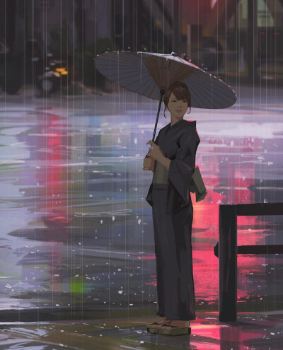 Atey Ghailan ​手绘 插画 深夜 ins 雨天 配色 色调 孤独 迷幻 诚实 生活 都市 渺小