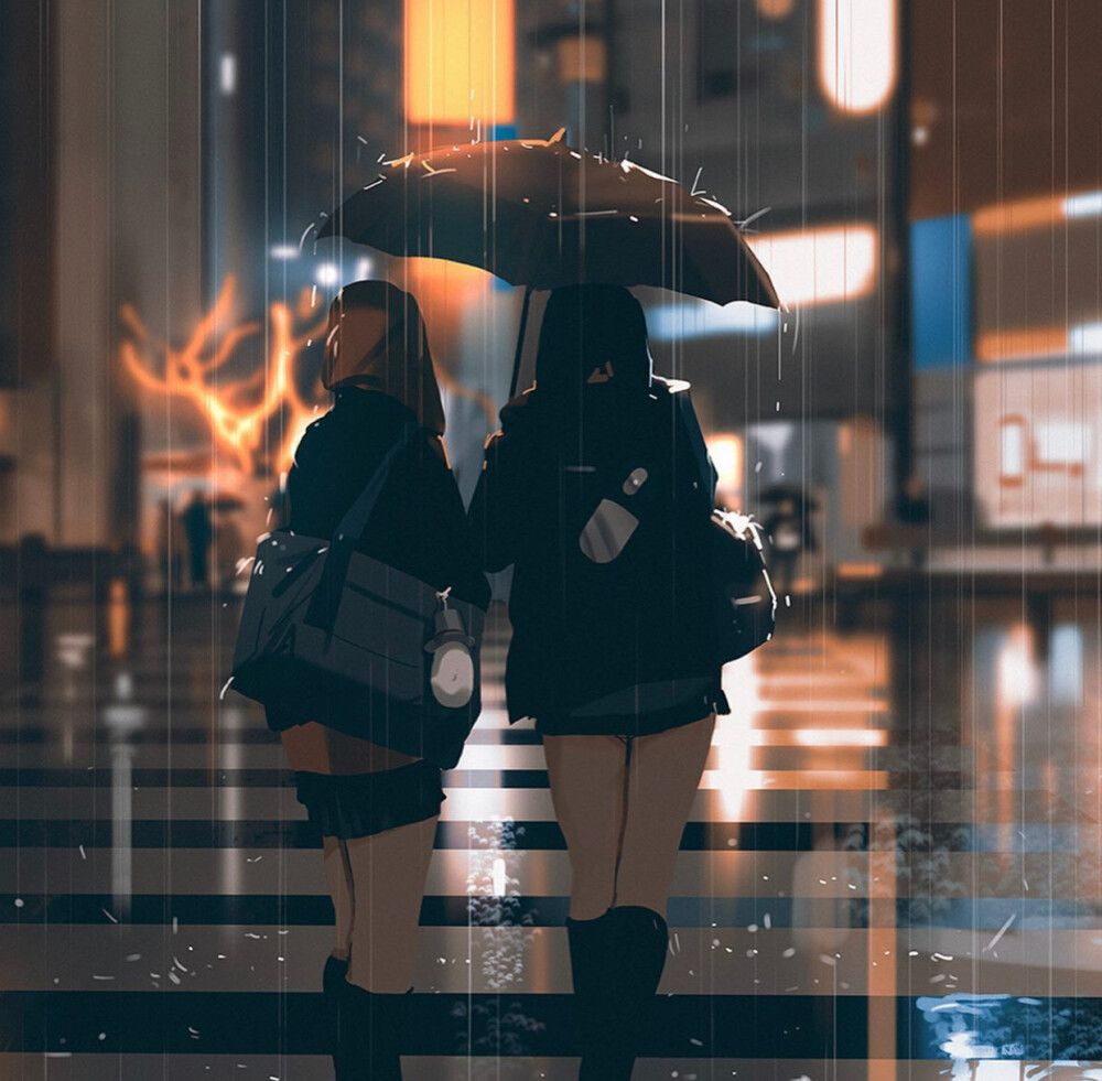 Atey Ghailan ​手绘 插画 深夜 ins 雨天 配色 色调 孤独 迷幻 诚实 生活 都市 渺小