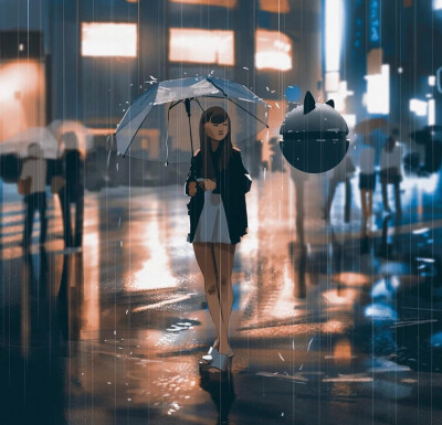 Atey Ghailan ​手绘 插画 深夜 ins 雨天 配色 色调 孤独 迷幻 诚实 生活 都市 渺小