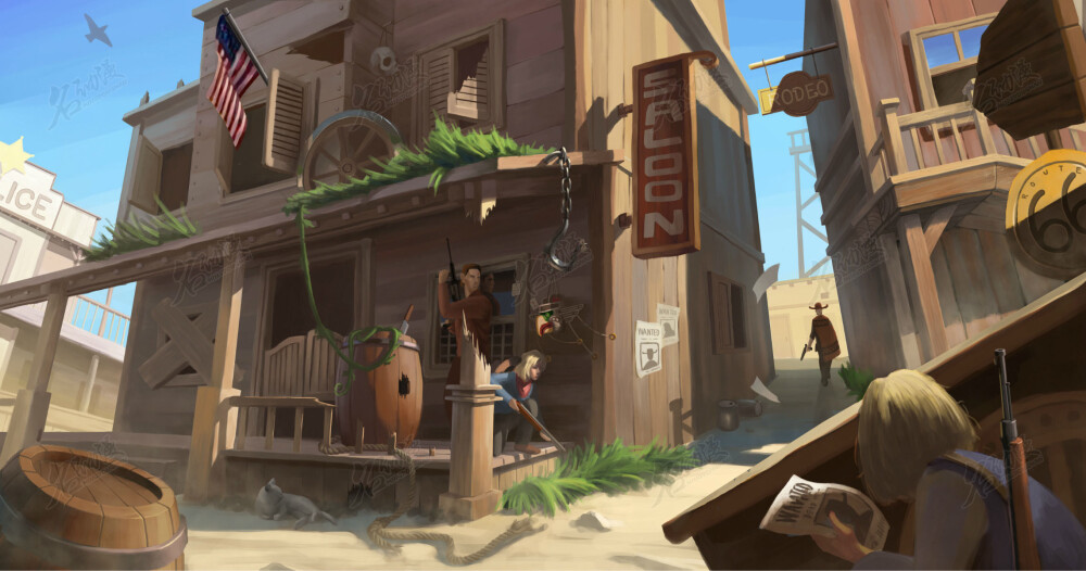 美国西部街道牛仔枪战|原创|牛仔|西部|场景-场景原画作品图片素材